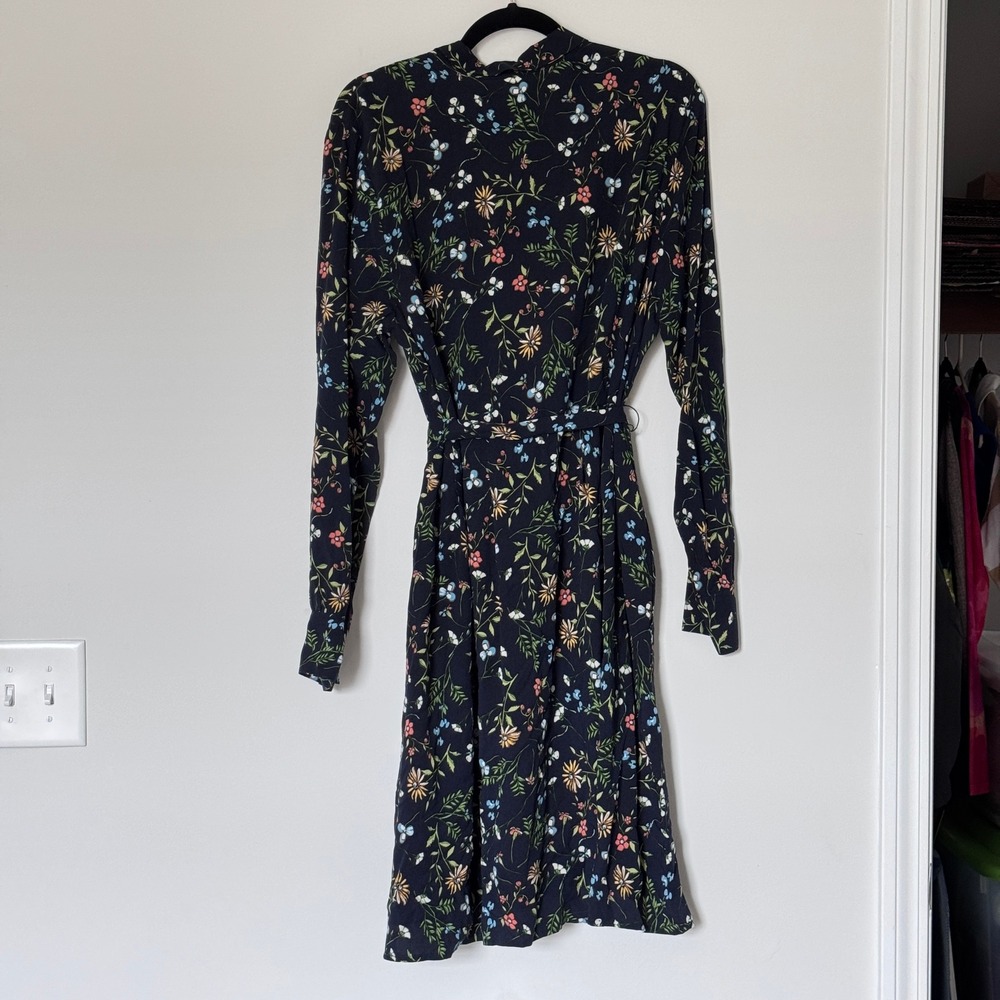 J. Jill Long Sleeve Floral Shirt Dress Belt Modest Church Spring Easter Size L - Picture 7 of 10